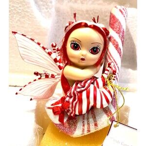 Red Christmas Fairy Figurine Candy Cane Fantasy Ashton Drake With Tag